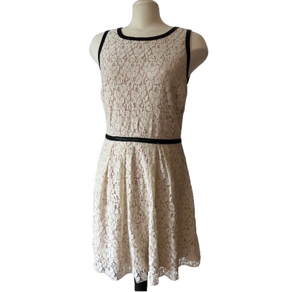 Speechless Cream Lace Babydoll Dress Sz 13 Juniors Black Faux Leather Waist - Picture 8 of 12